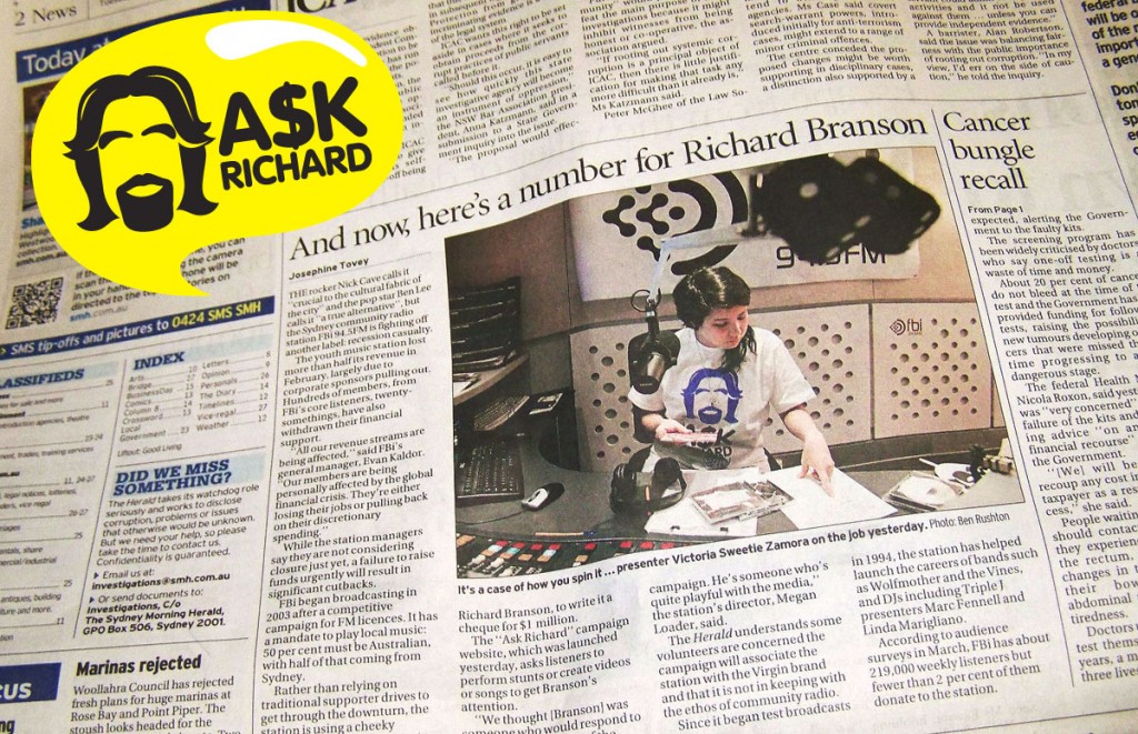 Victoria Sweetie Zamora launches Ask Richard on FBi 94.5. Sydney Morning Herald May 12 2009